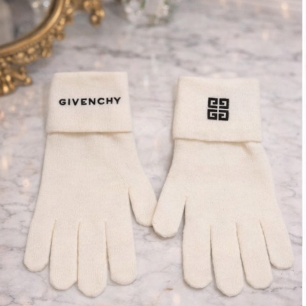Givenchy Cream Logo Knit Gloves — Luxury Winter Designer Accessory
